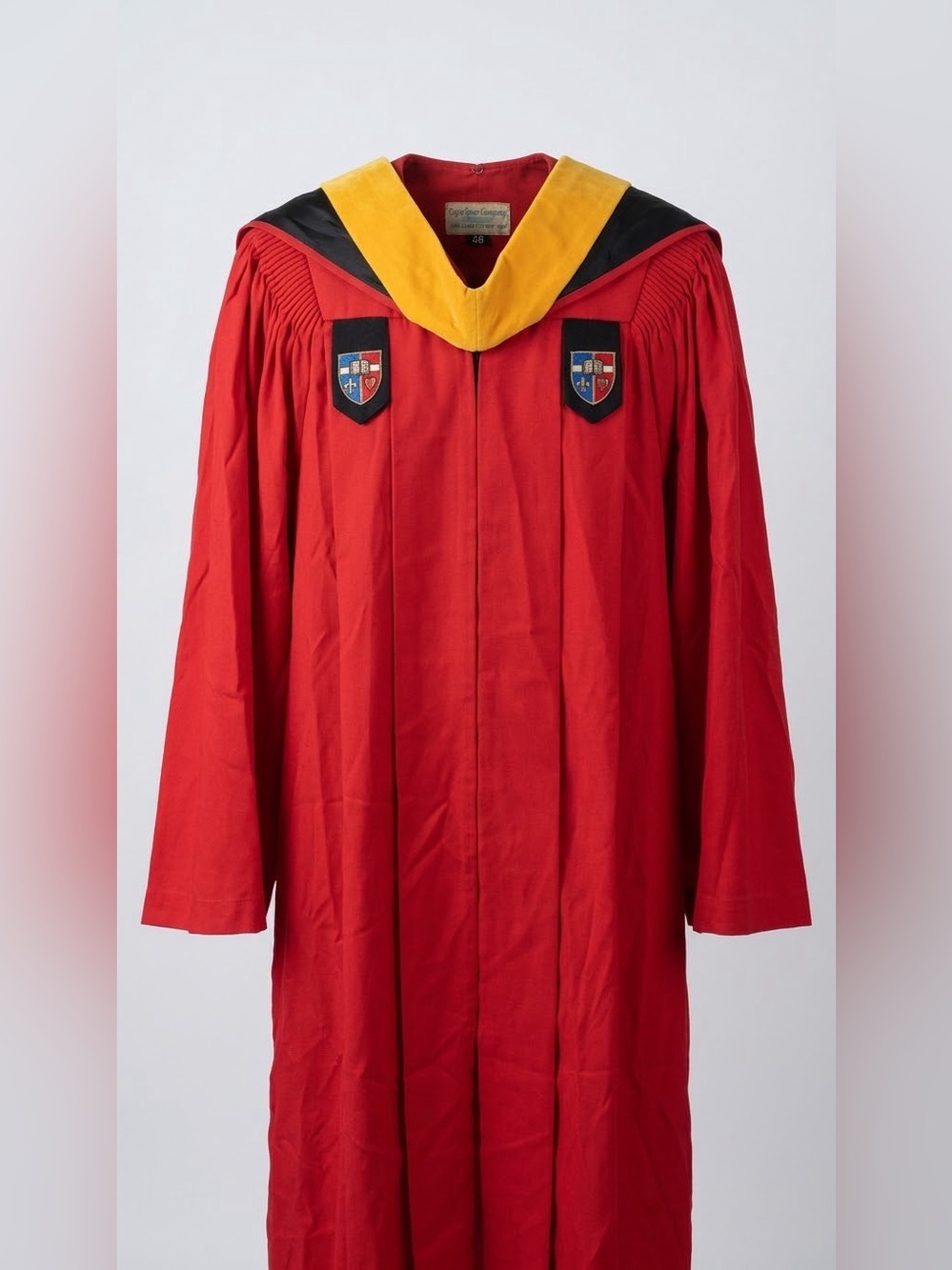 Vintage Graduation Cap Gown Hood Set Red Academic Hood, Black Cap 48 Regalia